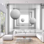 Fototapeta 3D Mural Digital Silver Tunnel With Sphere And Columns