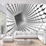 Fototapeta Abstract Geometric Background With A Tunnel Going To Perspective. 3D Render