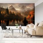 Fototapeta Ai Generated Image Of A Beautiful Landscape With Autumn Forest, A Lake And Hills