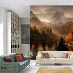 Fototapeta Ai Generated Image Of A Beautiful Landscape With Autumn Forest, A Lake And Hills