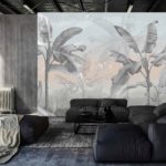 Fototapeta Banana Tree Wallpaper Design With Pastel Tones, Tropical Landscape, Mural Art.