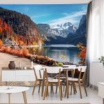 Fototapeta Beautiful Landscape Mountain Forest Lake. Amazing Autumn View Of Grundlsee Alpine Lake. Great Autumn Background For Design. Colorful Scenery In Alps. Popular Travel And Hiking Destination.