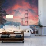 Fototapeta Beautiful View Of Golden Gate Bridge In Background Of Mountains During Sunset