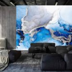 Fototapeta Blue Silver Abstract Background Of Marble Liquid Ink Art Painting On Paper