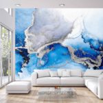 Fototapeta Blue Silver Abstract Background Of Marble Liquid Ink Art Painting On Paper