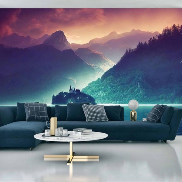 Fototapeta Fantasy Concept Showing A Lake Bled, Slovenia. Digital Art Style, Painting , Horizontal Side View, Skyline