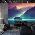 Fototapeta Fantasy Concept Showing A Lake Bled, Slovenia. Digital Art Style, Painting , Horizontal Side View, Skyline