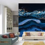 Fototapeta Fluid Art. Liquid Metallic Gold In Abstract Blue Wave. Marble Effect Background Or Texture