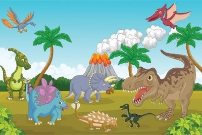Fototapeta Kolorowe Dinozaury I Wulkan