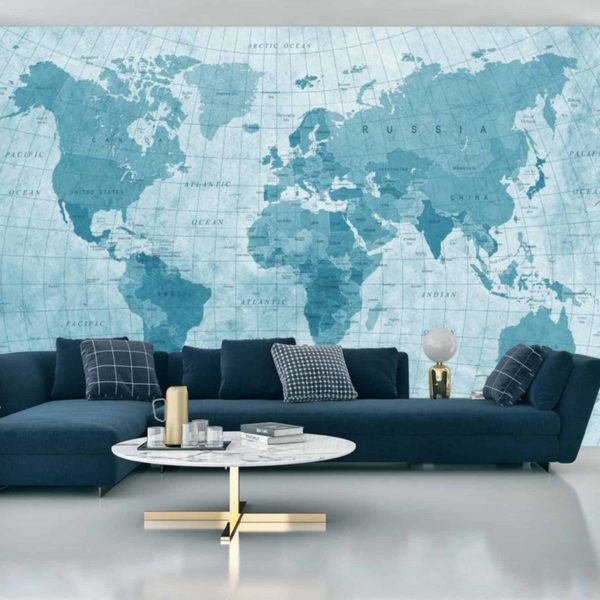 Fototapeta Mapa Świata Teksturowana Na Niebiesko
