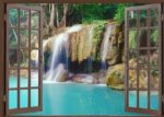 Fototapeta Open Window View To Deep Jungle Waterfall