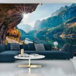 Fototapeta Sunny Autumn Scene Of Vorderer ( Gosausee ) Lake. Colorful Morning View Of Austrian Alps, Upper Austria, Europe. Beauty Of Nature Concept Background.