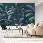 Fototapeta Tropical Trees Wallpaper Design, Banana Trees And Plants, Dark Background, Pattern Design, Mural Art.
