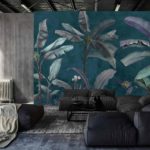 Fototapeta Tropical Trees Wallpaper Design, Banana Trees And Plants, Dark Background, Pattern Design, Mural Art.