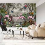 Fototapeta Wallpaper Jungle And Tropical Forest Banana Palm And Tropical Birds, Old Drawing