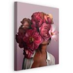 Obraz Na Płótnie Artystyczny Portret Kobiety Z Różowymi Kwiatami
