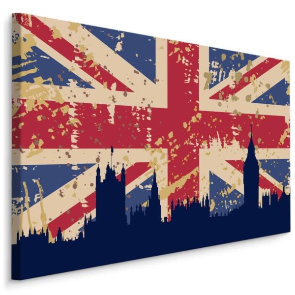 Obraz Na Płótnie Flaga Wielkiej Brytanii Z Sylwetką Londynu
