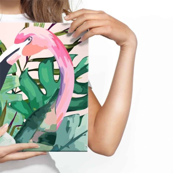 Obraz Na Płótnie Flamingi I Liście Tropikalne