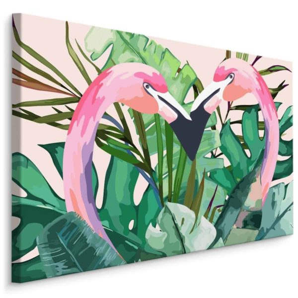 Obraz Na Płótnie Flamingi I Liście Tropikalne