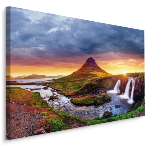 Obraz Na Płótnie Islandzkie Wodospady O Zachodzie Słońca