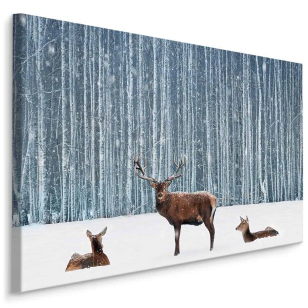 Obraz Na Płótnie Jeleń I Łanie W Zimowym Lesie