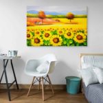 Obraz Na Płótnie Kolorowy Pejzaż Ze Słonecznikami Jak Malowany