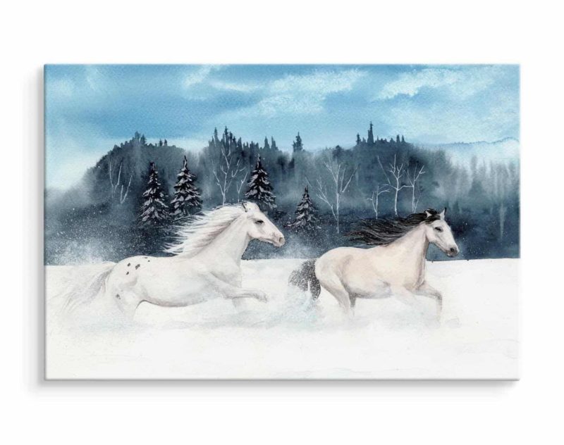 Obraz Na Płótnie Konie Galopujące W Śniegu