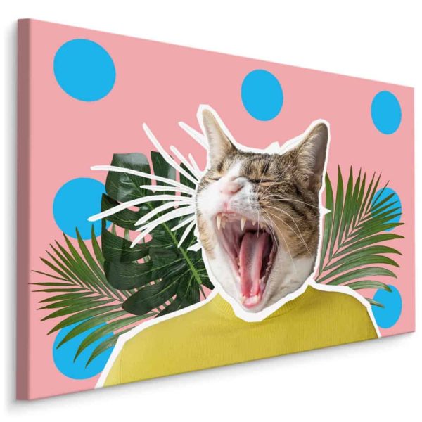 Obraz Na Płótnie Kot I Liście - Styl Pop Art