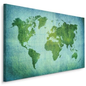 Obraz Na Płótnie Mapa Świata W Zielono-Niebieskich Barwach