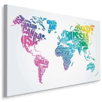 Obraz Na Płótnie Mapa Świata Z Kolorowych Napisów