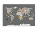 Obraz Na Płótnie Mapa Świata Ze Zwierzątkami