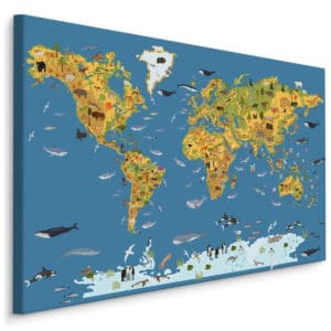 Obraz Na Płótnie Mapa Świata Ze Zwierzętami Dla Dzieci