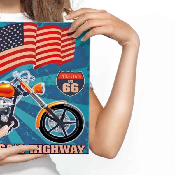 Obraz Na Płótnie Motocykl Z Amerykańską Flagą W Stylu Vintage