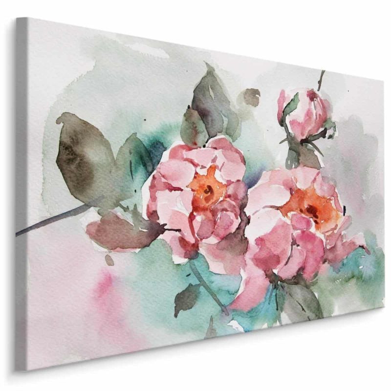 Obraz Na Płótnie Pastelowe Róże I Liście Malowane Akwarelą