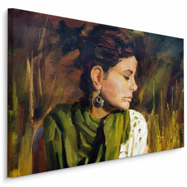 Obraz Na Płótnie Portret Kobiety W Zielono-Brązowych Kolorach