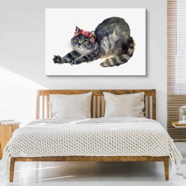 Obraz Na Płótnie Przeciągający Się Kot Malowany Akwarelą