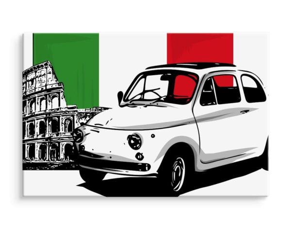 Obraz Na Płótnie Retro Auto Na Tle Włoskiej Flagi I Koloseum