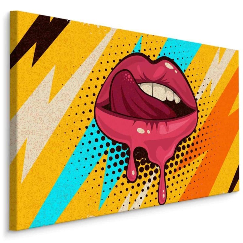 Obraz Na Płótnie Różowe Usta Na Kolorowym Tle W Stylu Retro Pop-Art