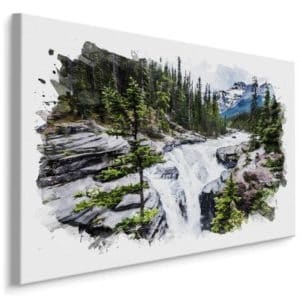 Obraz Na Płótnie Wodospad W Górach Malowany Akwarelą