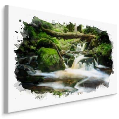Obraz Na Płótnie Wodospad W Lesie Malowany Akwarelą