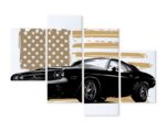 Obraz Wieloczęściowy Amerykański Muscle Car Z Flagą Usa W Tle