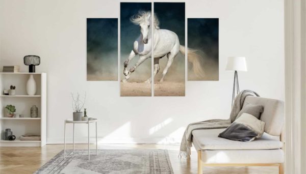 Obraz Wieloczęściowy Biały Koń W Galopie