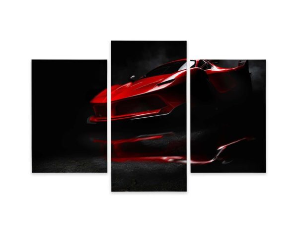 Obraz Wieloczęściowy Czerwony Samochód Sportowy 3D