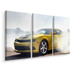 Obraz Wieloczęściowy Driftujący Żółty Samochód 3D