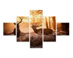 Obraz Wieloczęściowy Dwa Jelenie W Lesie O Zachodzie Słońca 3D