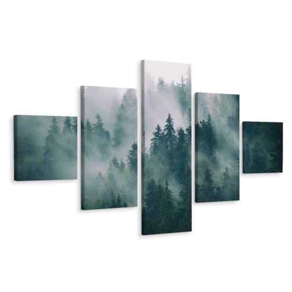 Obraz Wieloczęściowy Mgła W Zielonym Lesie
