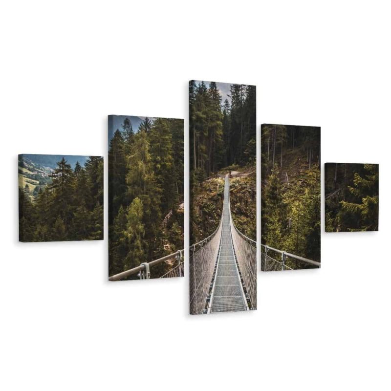 Obraz Wieloczęściowy Most Wiszący W Górskim Lesie 3D