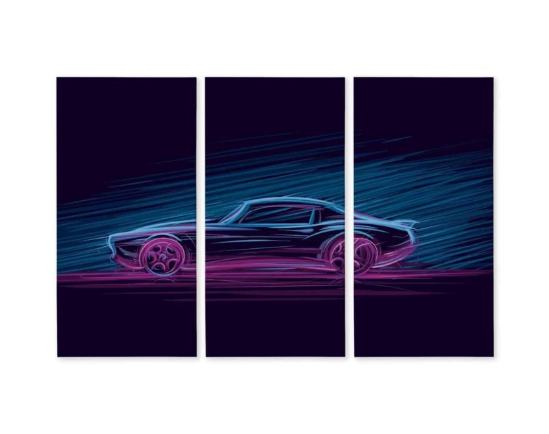 Obraz Wieloczęściowy Neonowy Samochód Mięśniowy