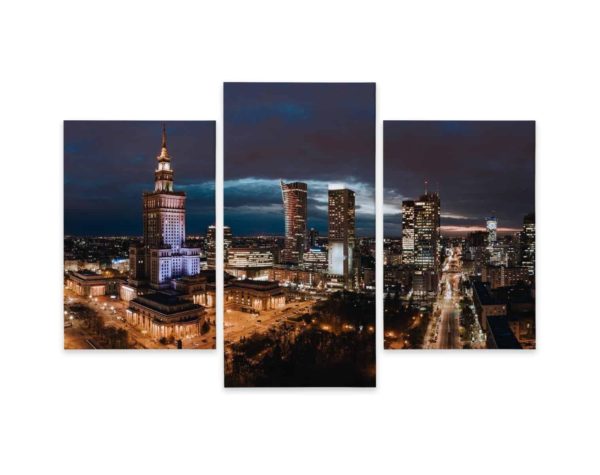 Obraz Wieloczęściowy Panorama Centrum Warszawy Nocą
