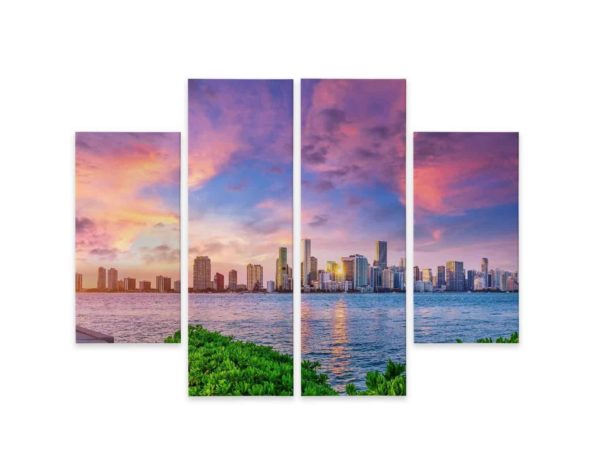 Obraz Wieloczęściowy Panorama Miami Podczas Zachodu Słońca